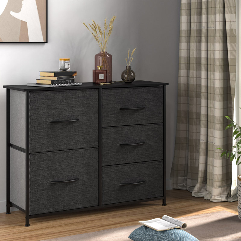 Commode 5 tiroirs Hydle, Noir gris