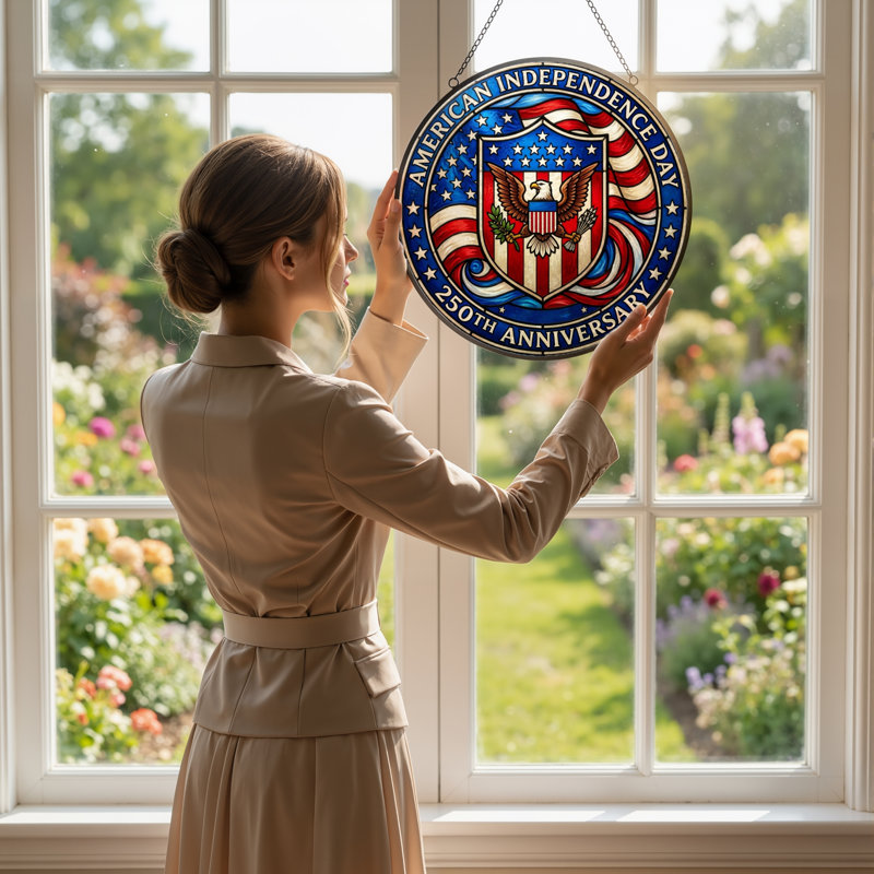 Panneau de fenêtre en verre pour décoration intérieure American Independent USA 250th Anniversary ， 7,8H, H 7,8 po