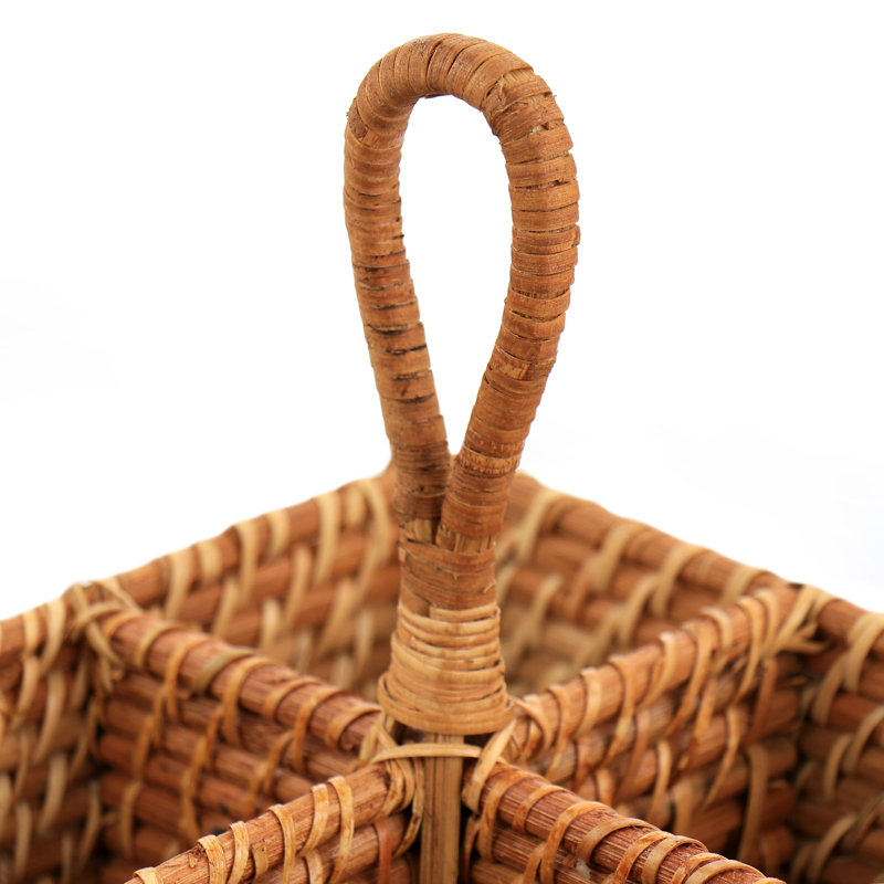 Brown Rattan Woven 4-Section Flatware Caddy with Handle
