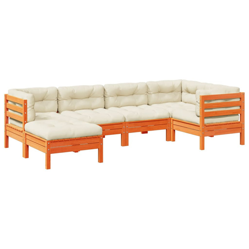  Ensemble de canapé de patio 6 pièces avec coussins en bois de pin brun massif