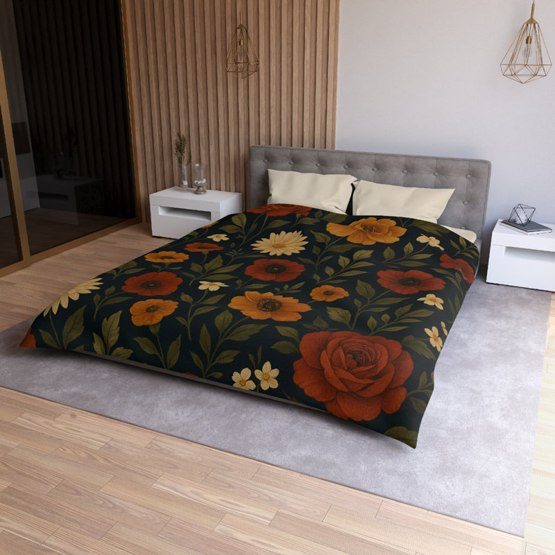 Microfiber Duvet Cover Boho Style, Design 58, Queen Duvet Cover, Cream