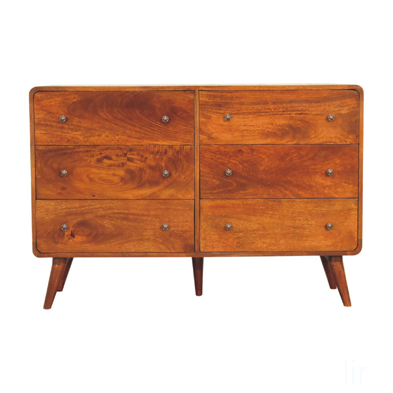 Grande commode courbée en bois massif avec 6 tiroirs, parfaite pour un rangement élégant et fonctionnel dans n'importe quelle maison
