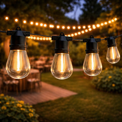 Plug-in LED Globe String Lights 48FT 15 Edison Bulbs Outdoor Waterproof Light(End to End Connectable)