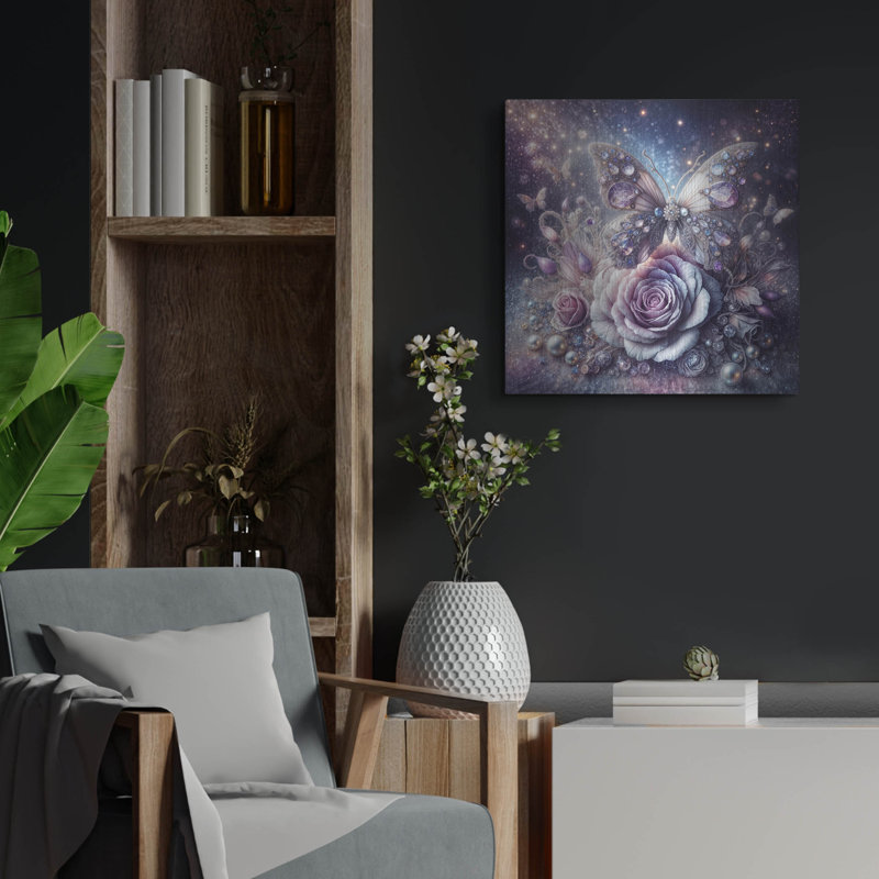  «Lavander Butterfly And Rose» par Rey Klimt, art mural en métal, 24 po x 24 po, H 24 po x l 24 po