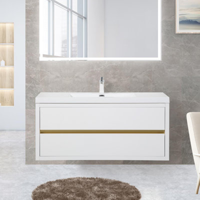 48" Wall-Mounted Bathroom Vanity, Glossy