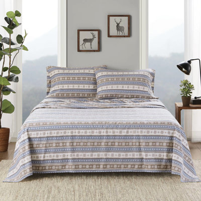 Ensemble de 3 draps en flanelle de coton 100% avec flocon de neige bleu, simple / double pour matelas de 12 po, entièrement élastique, 1 plat et 2 taies d'oreiller, flocon de neige lavable à la machine, flanelle, brossé