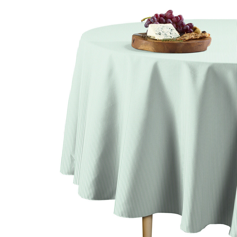Slagen Celadon Pinstripes Round Tablecloth, 90" x 90"