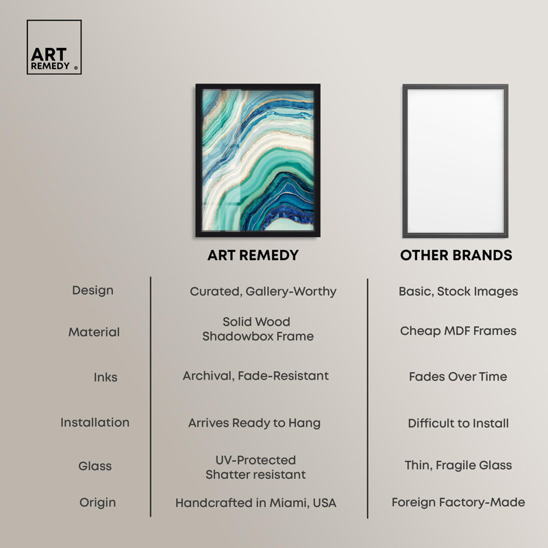 Art abstrait bleu et vert I, Shadowbox, art abstrait bleu sarcelle par Art Remedy, H 46 po x l 37 po, Noir