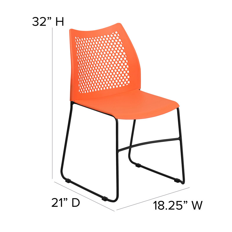 Oliverson Plastic Stacking Lobby Chairs with Honeycomb Backs, Orange, Black, 5
