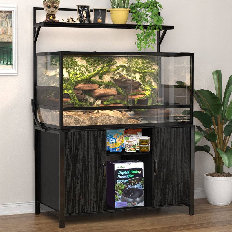 48'' Black Iron and MDF Reptile Terrarium Stand with Storage