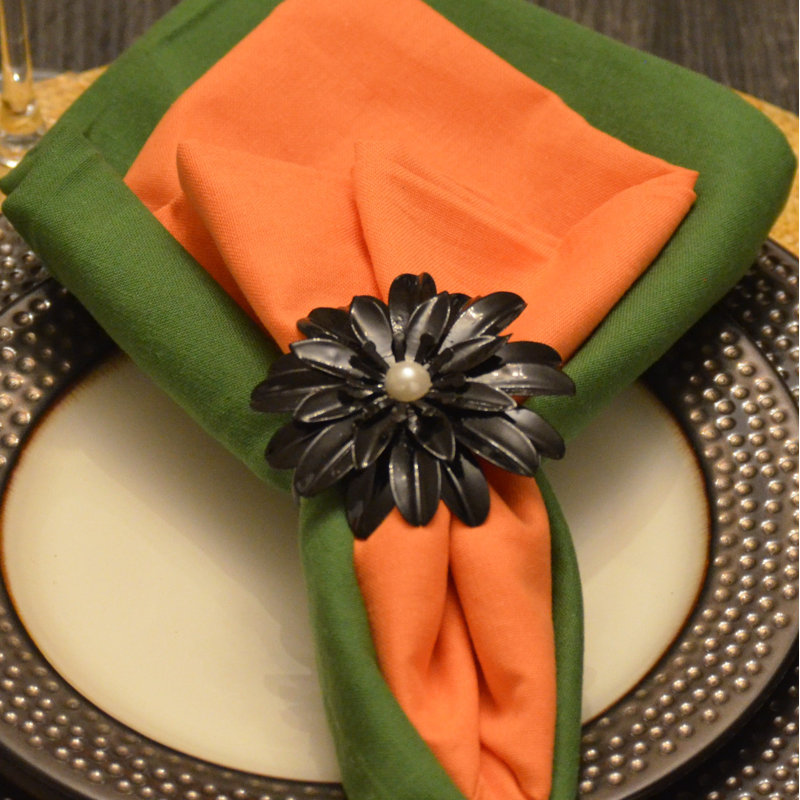 Rond de serviette fleur, Noir, 12