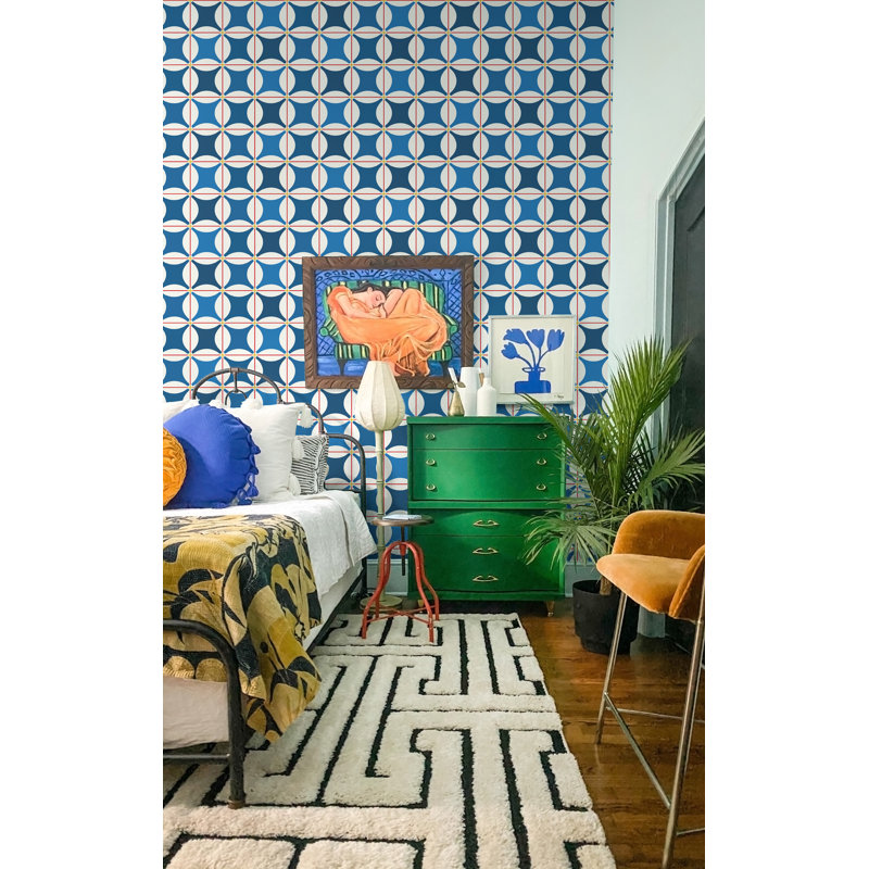 Traveler Tile Wallpaper, Cobalt Blues, Self-Adhesive