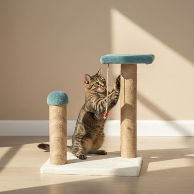 Durable Cat Scratching Board with Scratch Posts, Turquoise, 13.8 x 17.3 x 11.0 inches | 100% WELSOFT Fabric for Comfort | Ideal for Scratching & Claw Care, Perfect for Active Cats & Pet Owners