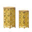 Tables d'appoint, construction en fer, jaune antique, duo de table au design charmant, abat-jour jaune, touche décorative intrigante
