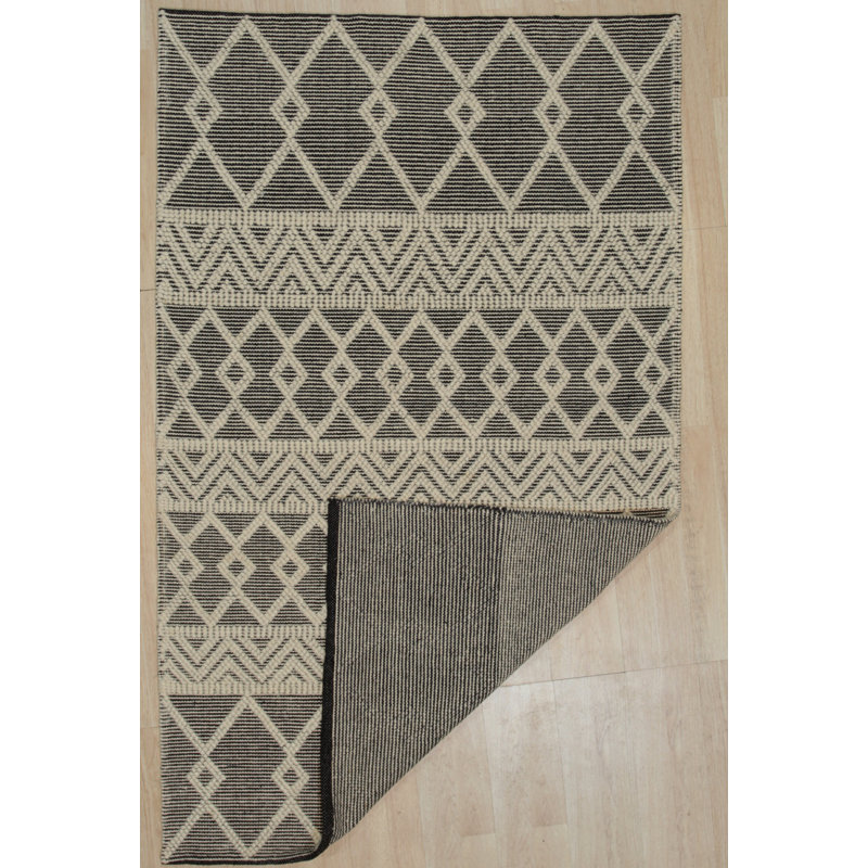 Modern Kilim Black Handmade Wool Contemporary Geometric Area Rug, Rectangle 5' x 8'