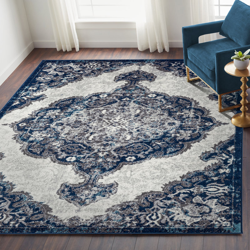 Honig Oriental Indoor Performance Navy Area Rug, Rectangle 8'9" x 11'9"