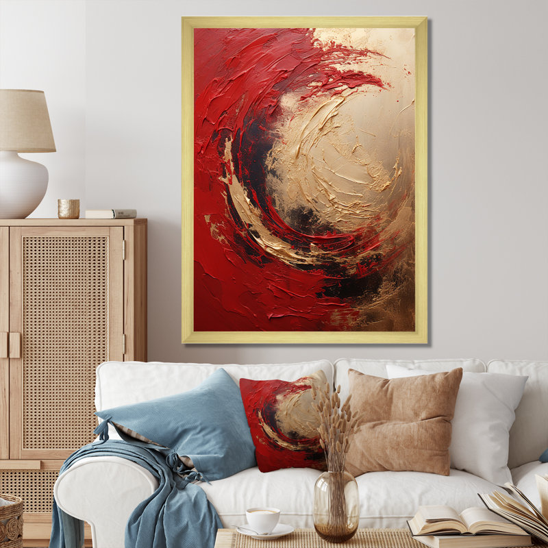 Fusion de l'or rouge - Spirale abstraite, impressions sur toile, H 32 po x l 24 po x P 1 po, Cadre photo doré simple