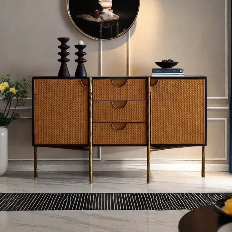 Buffet moderne en fer forgé tissé de rotin moderne