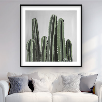 Desert Candle Cactus - Living Room Green Framed Print Decor