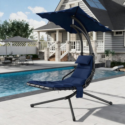 Chaise longue avec balancelle et parasol