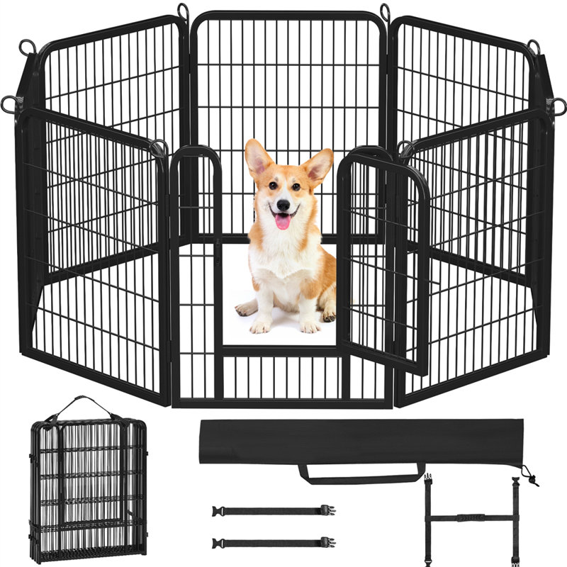 Black Metal 8-Panel Pet Playpen with Door
