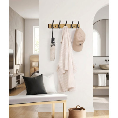 Portemanteau mural en bois, support mural 16,5 po avec 5 crochets pour manteaux, chapeaux, sacs et serviettes