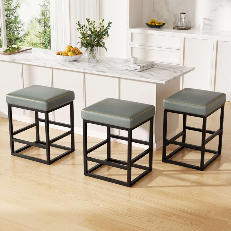 Modern Edge, Cozy Feel Faux Leather Upholstered Counter Bar Stools for Every Home, 4, Grey