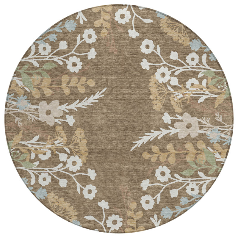 Machine Washable Indoor/Outdoor Chantille ACN2334 Floral Rug, Round 8'