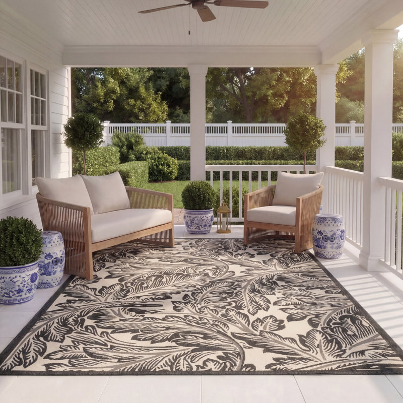 Tapis d'intérieur / extérieur floral Clapperton Performance, Rectangle 8 pi x 11 pi