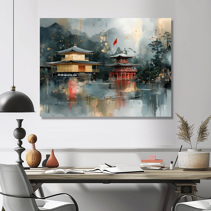 Art moderne moderne de Kyoto, temple japonais, impression sur métal, Japon, H 12 po x l 20 po