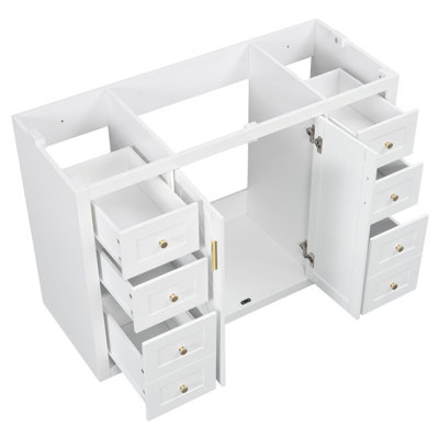 48" Classic Freestanding Bathroom Vanity Cabinet Only, 6 Drawers & 2 Soft-Close Doors, White