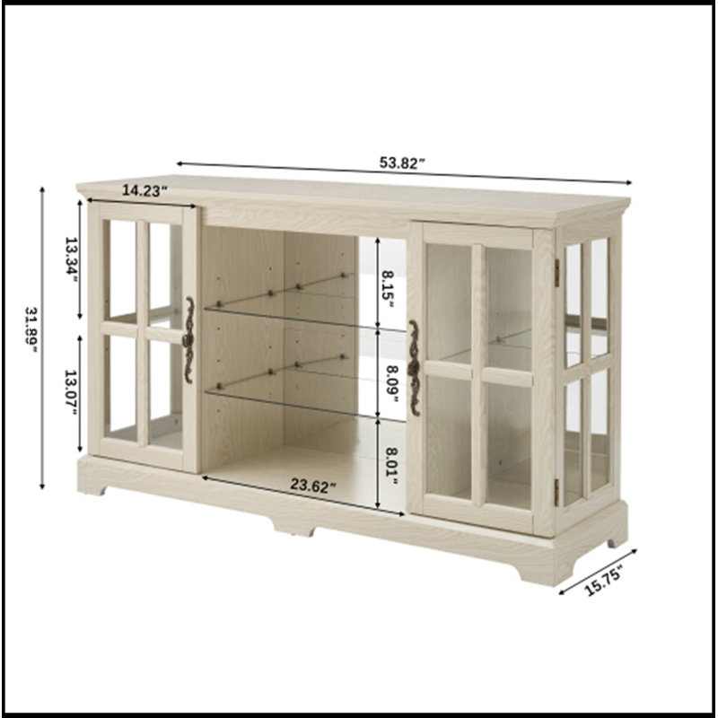Meuble Ethridge avec 2 portes vitrées et 2 tablettes ajustables, White