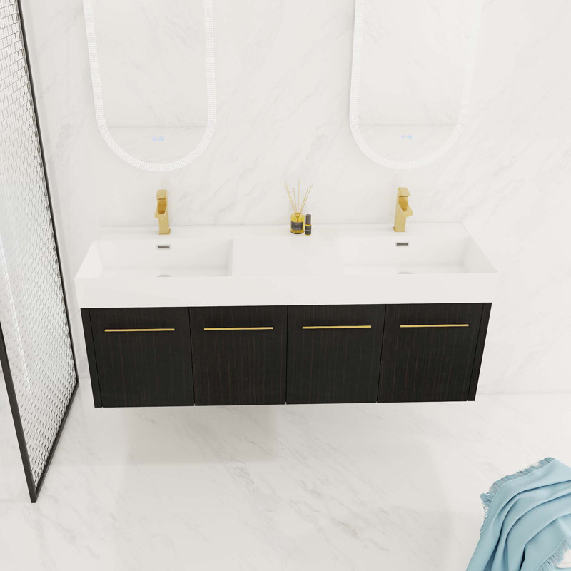 Meuble-lavabo mural avec lavabo, vasque en résine à bords épais
