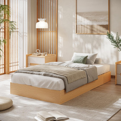 Wood Platform Bed with Sturdy Wooden Slats, Floor-Standing Bed Frame, Modern Minimalist Design Space-Saving Bed Frame