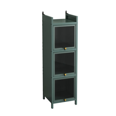 Modern Three Glass Door Cabinet With Four Storage, Dark Exterior Contemporary Versatile Storage Options