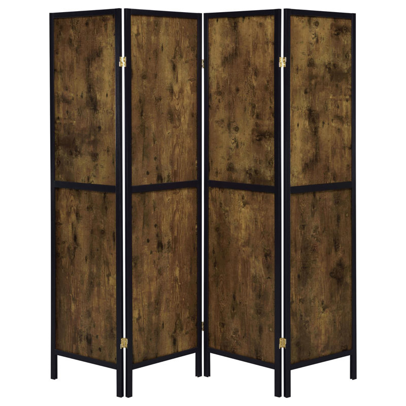 Antique Nutmeg And Black 4-Panel Folding Screen
