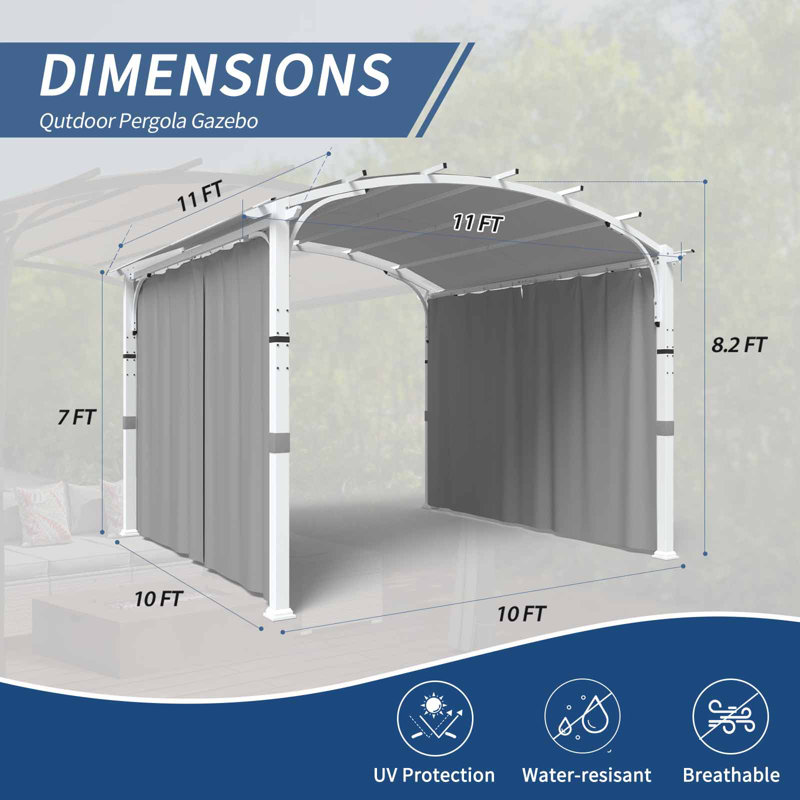 Gray 11x11 Outdoor Steel Pergola with Textilene Canopy