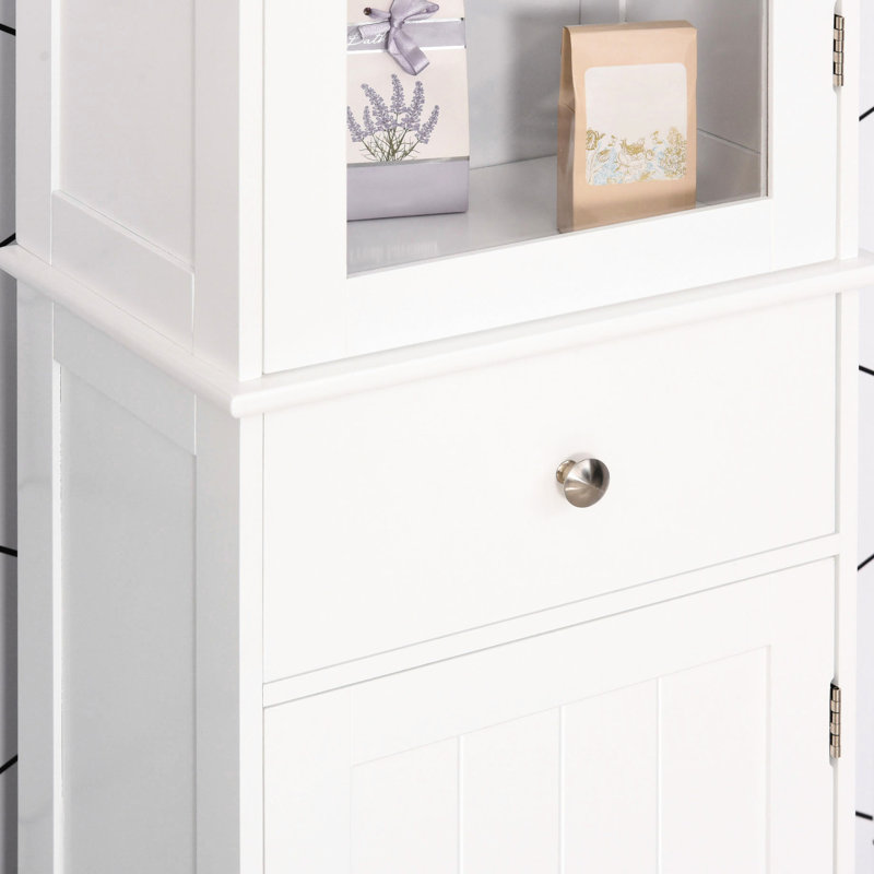 Armoire de rangement pour salle de bain - Lin étroit haut avec porte en acrylique blanc pour les salles de bain et les espaces de vie Porte, tiroir et tablettes minces