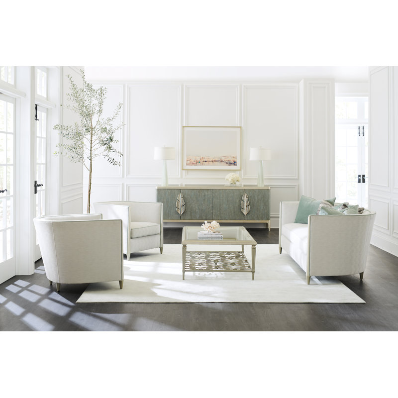 White Fabric Transitional Sofa with Wood Legs