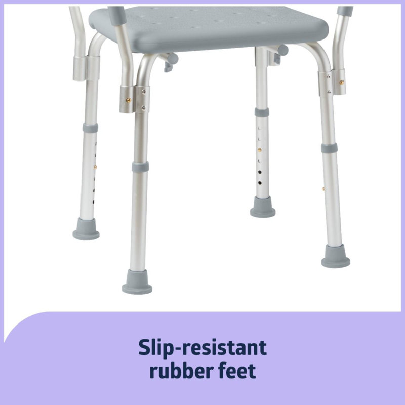 Adjustable Gray Plastic Shower Chair with Arms