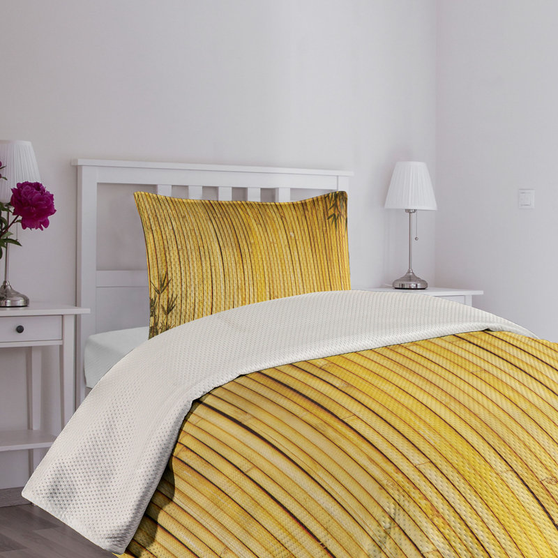 Twin Yellow Bamboo Pattern Quilted Bedspread Set