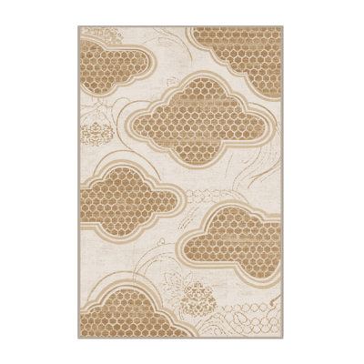 Machine Washable Peoro Global Inspired Moroccan Rug in Beige – Beige Binding
