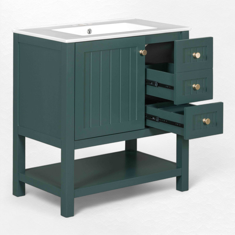30'' Single Bathroom Vanity With Ceramic Top, Dark Green