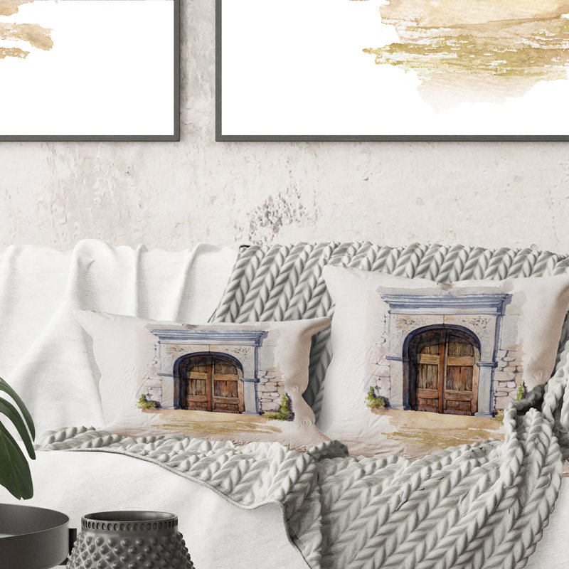 Porte en bois rétro de l'entrée rustique - Coussin décoratif imprimé rétro, 18 po x 18 po