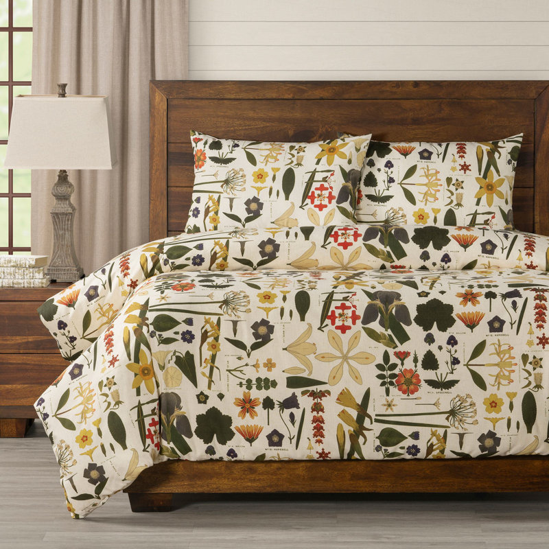 Botanical Print Duvet Cover Set, California King Duvet Cover + 2 King Shams