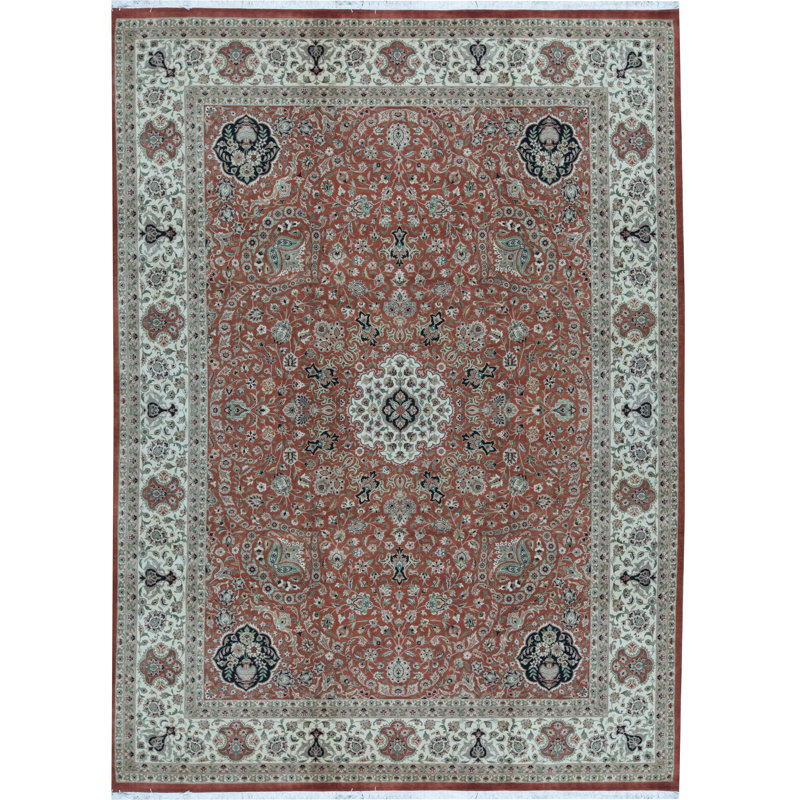 Wool Oriental Area Rug in Rust/Ivory