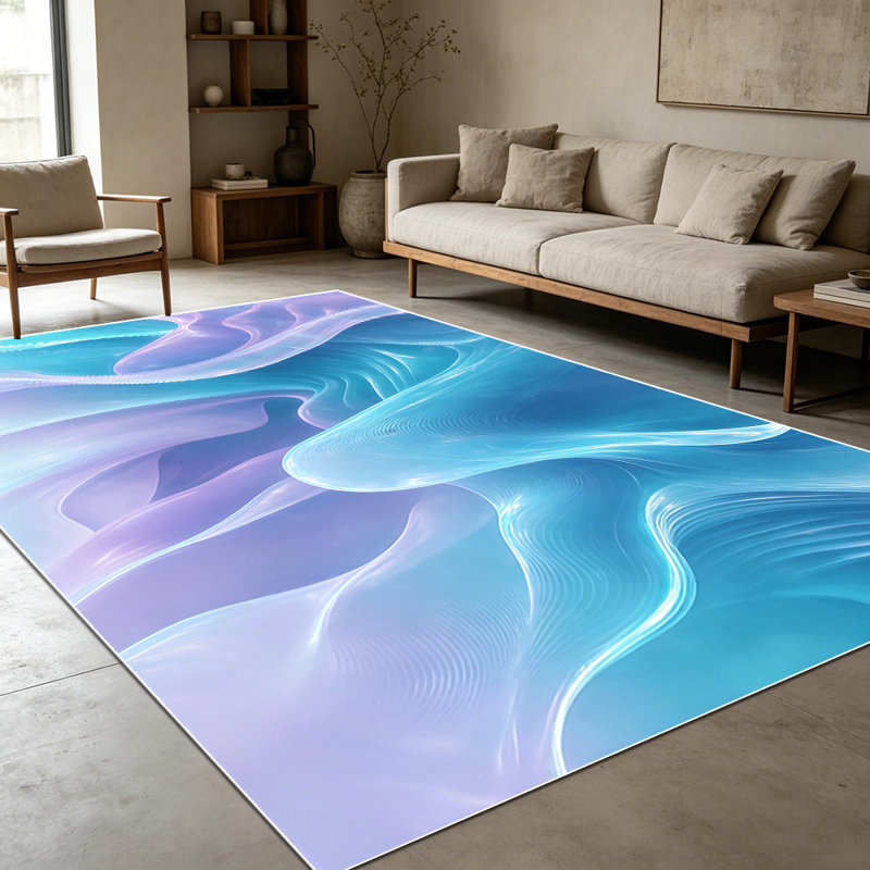 1PC Abstract Liquid Swirl Teal Lavender Gradient area rugs for Living Room, Soft and Comfortable, Suitable for all seasons, easy-to-maintain, machine washable Indoor floor mat, Under Table Farmhouse suitable for Dining Table, Bedroom, Entryway, Back