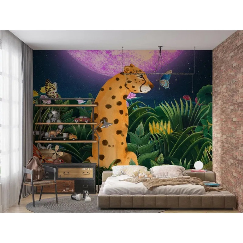 Murale léopard vert pour enfants, L 96 po x l 108 po