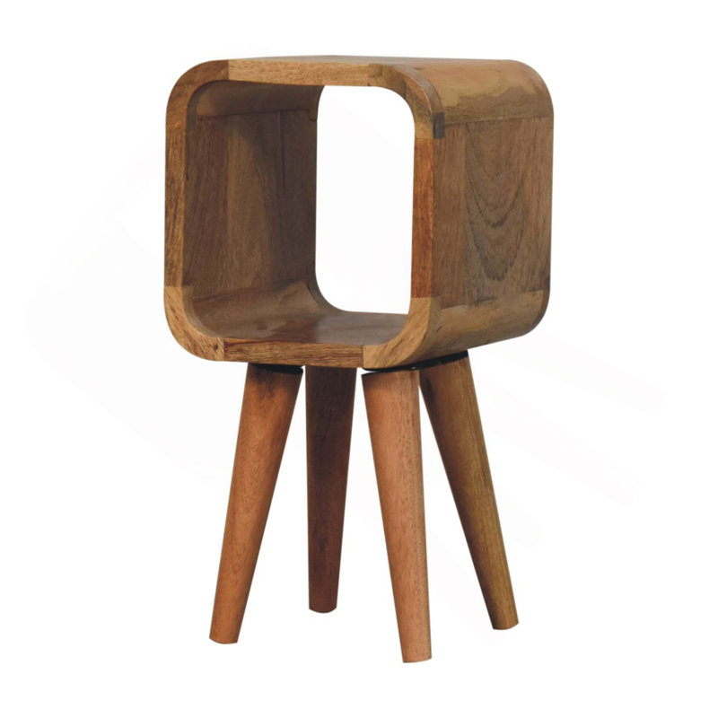 Solid Wood Extra Mini Minimalist Open Curved Oak-Ish Bedside, Brown