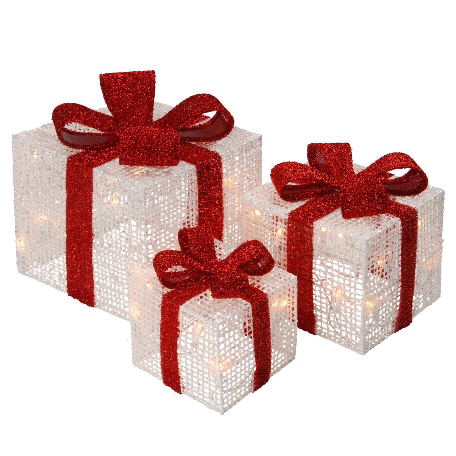 The Holiday Aisle® 3-Piece Pre-Lit Gift Box Set, White/Red